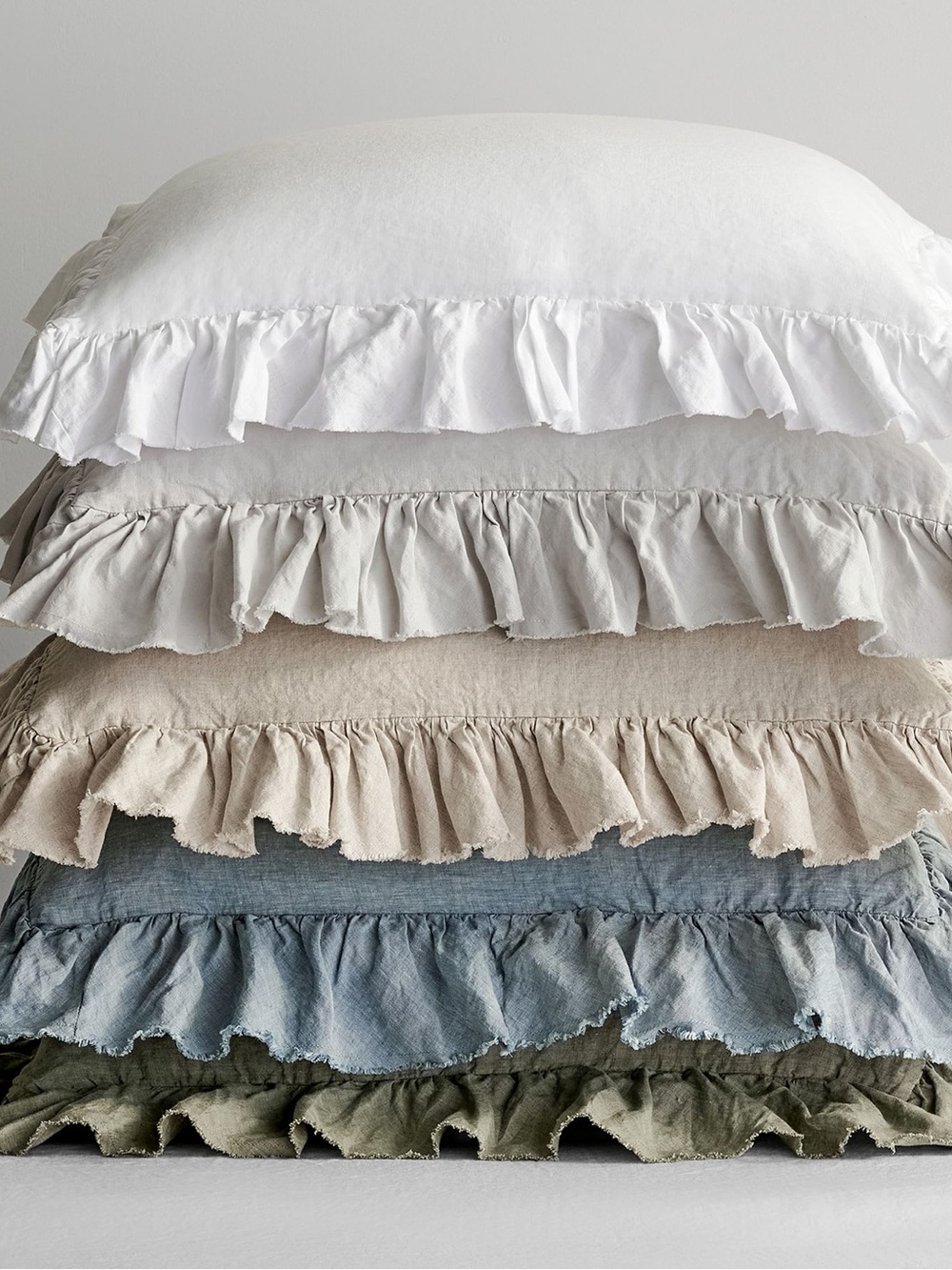 Pottery Barn Linen Euro Ruffle Sham Set of 3